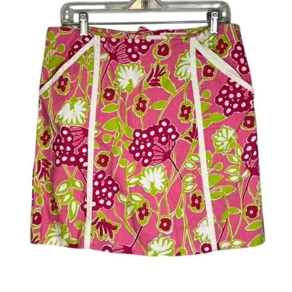 Lilly Pulitzer Originals Pink Green Floral Mini Skirt Size 8 Pockets Preppy